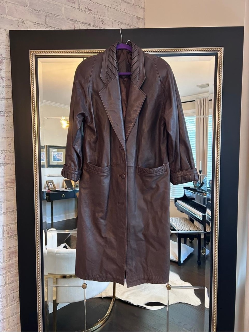 Vintage 90a Women's Brown Leather Trench Coat